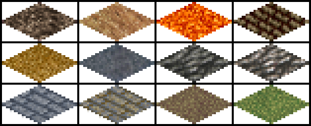 Eine 3x4-Map aus verschiedenfarbigen Tiles in isometrischer Projektion