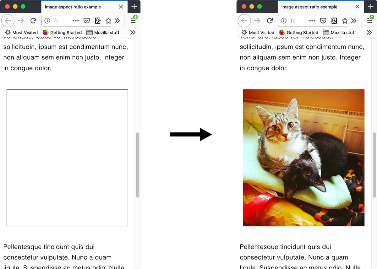 Zwei Screenshots, der erste ohne Bild, aber mit reserviertem Platz, der zweite zeigt das Bild, das in den reservierten Platz geladen wurde.