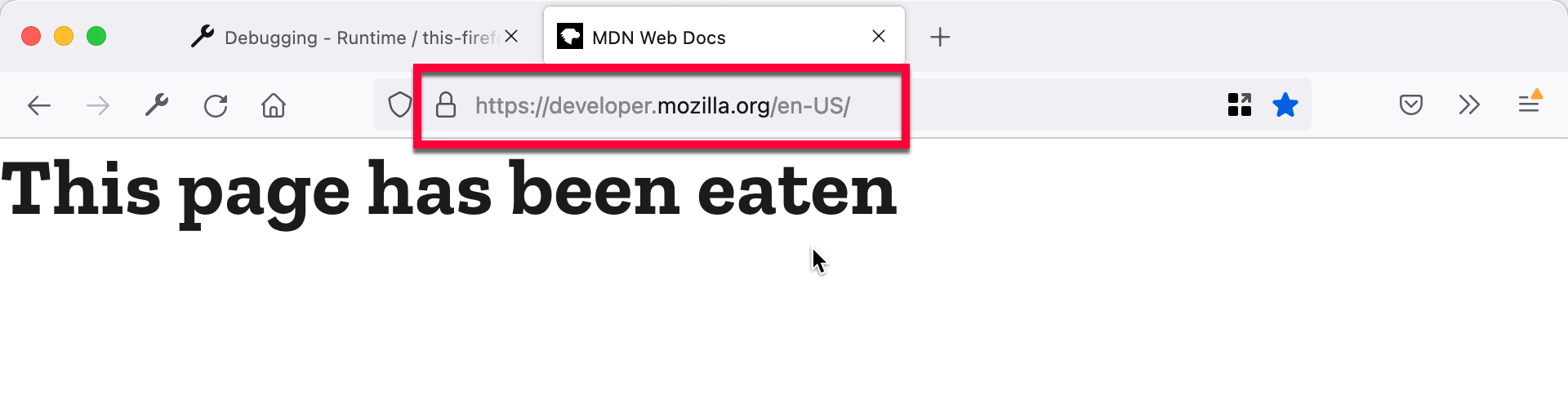 Die vom Skript „aufgefressene“ Seite developer.mozilla.org