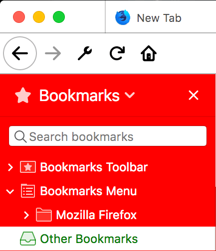 Nahaufnahme der geöffneten Sidebar eines Browserfensters. Der Hintergrund der Sidebar ist rot.