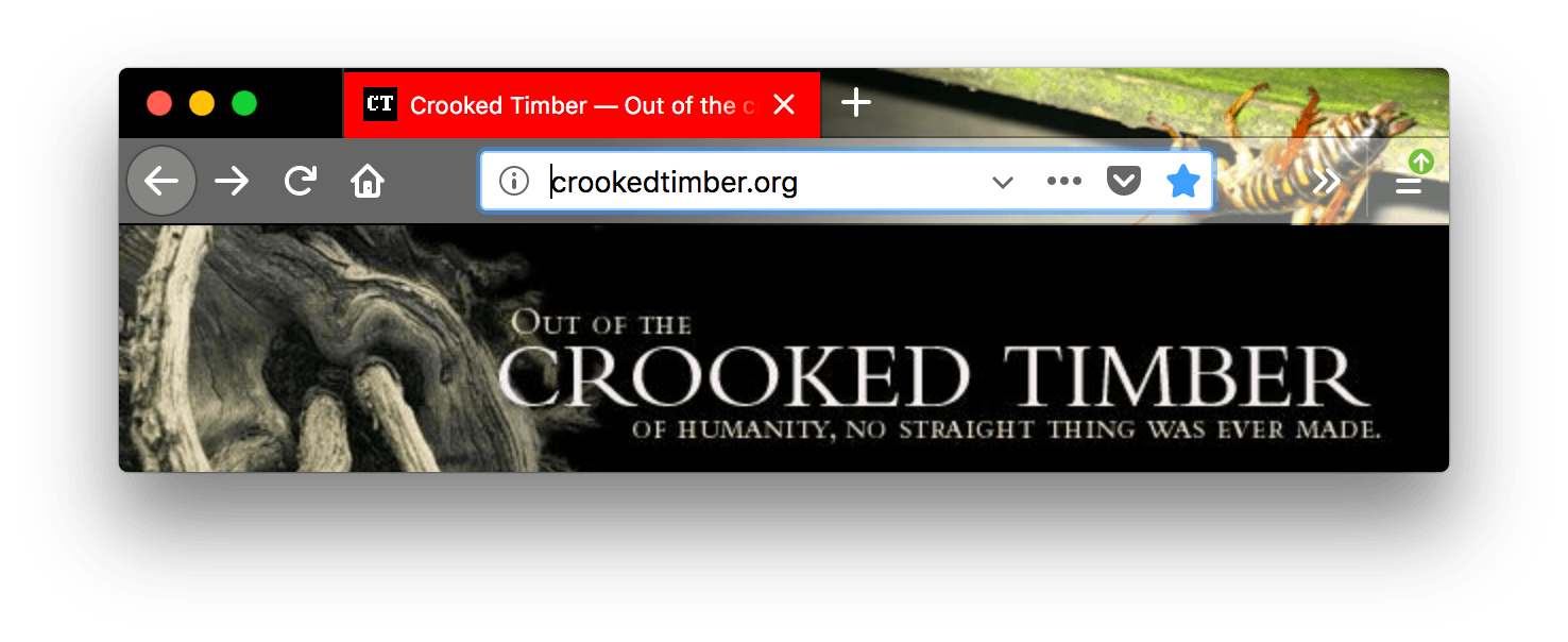 Screenshot eines Browserfensters mit einem geöffneten Tab. Der Browser ist schwarz. Die Tabs und die URL-Leiste sind dunkelgrau mit weißen Symbolen und weißem Text. Der ausgewählte Tab hat einen roten Hintergrund und weißen Text.
