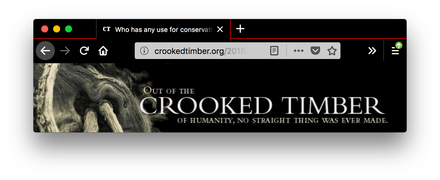 Screenshot eines Browserfensters mit einem geöffneten Tab. Der Browser ist schwarz. Der Tab und die URL-Leiste sind schwarz mit weißem Text und weißen Symbolen. Eine rote Linie trennt den oberen Rand der URL-Leiste vom darüberliegenden Browserbereich.