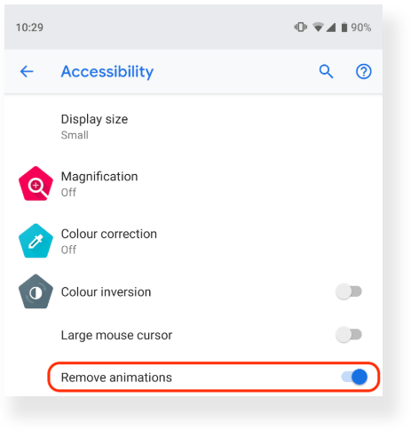 Capture d'écran montrant comment désactiver les animations sur Android.
