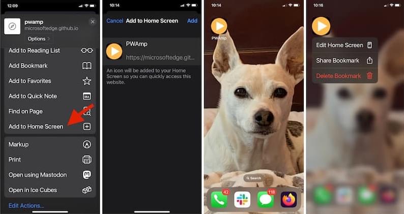 iPhone: Zum Startbildschirm hinzufügen, Installationsaufforderung, Symbol und Löschfunktion.