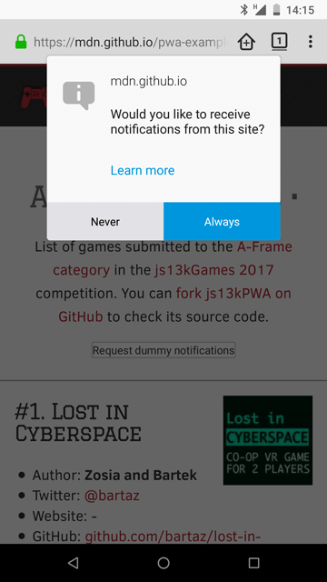 js13kPWA の通知